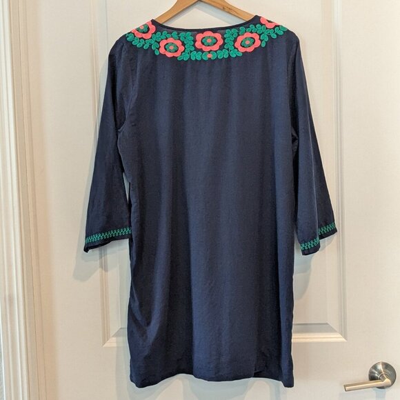 J. Crew Dress Large Blue Embroidered Beach Tunic Cover-up Tassels Linen-Blend - Picture 10 of 16